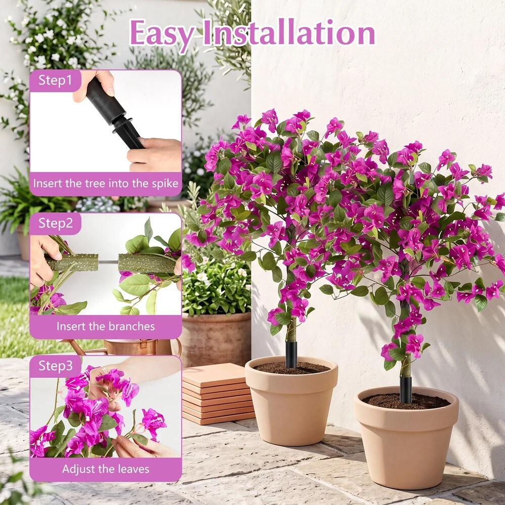 Kunstig bougainvillea med jordspyd, 2-pakning / Dekorativ kunstplante / Kunstig blomstertre