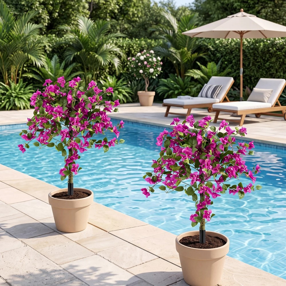 Kunstig bougainvillea med jordspyd, 2-pakning / Dekorativ kunstplante / Kunstig blomstertre