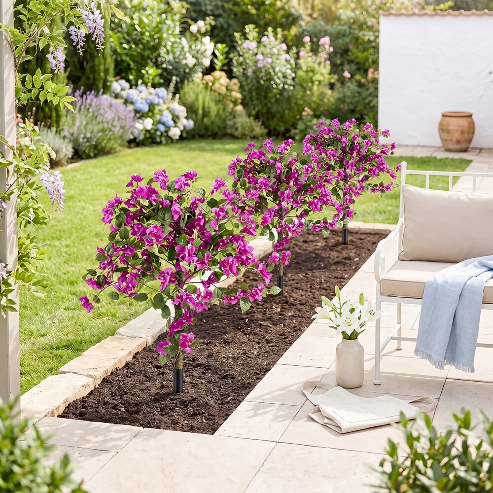 Kunstig bougainvillea med jordspyd, 2-pakning / Dekorativ kunstplante / Kunstig blomstertre