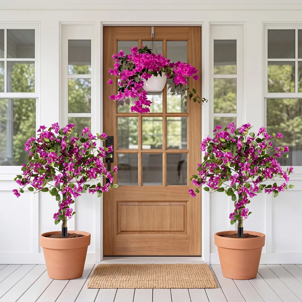Kunstig bougainvillea med jordspyd, 2-pakning / Dekorativ kunstplante / Kunstig blomstertre