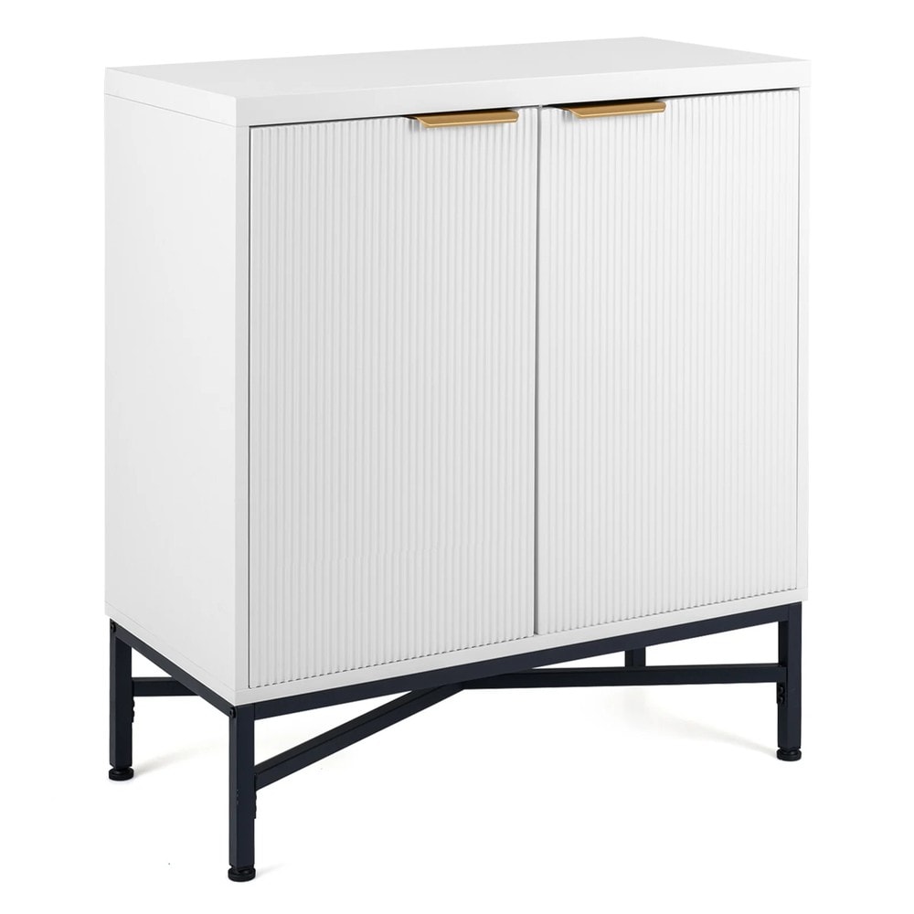 Sidebord med riflede dører og hylle – Hvit / Oppbevaringsskap / Sidebord med dører