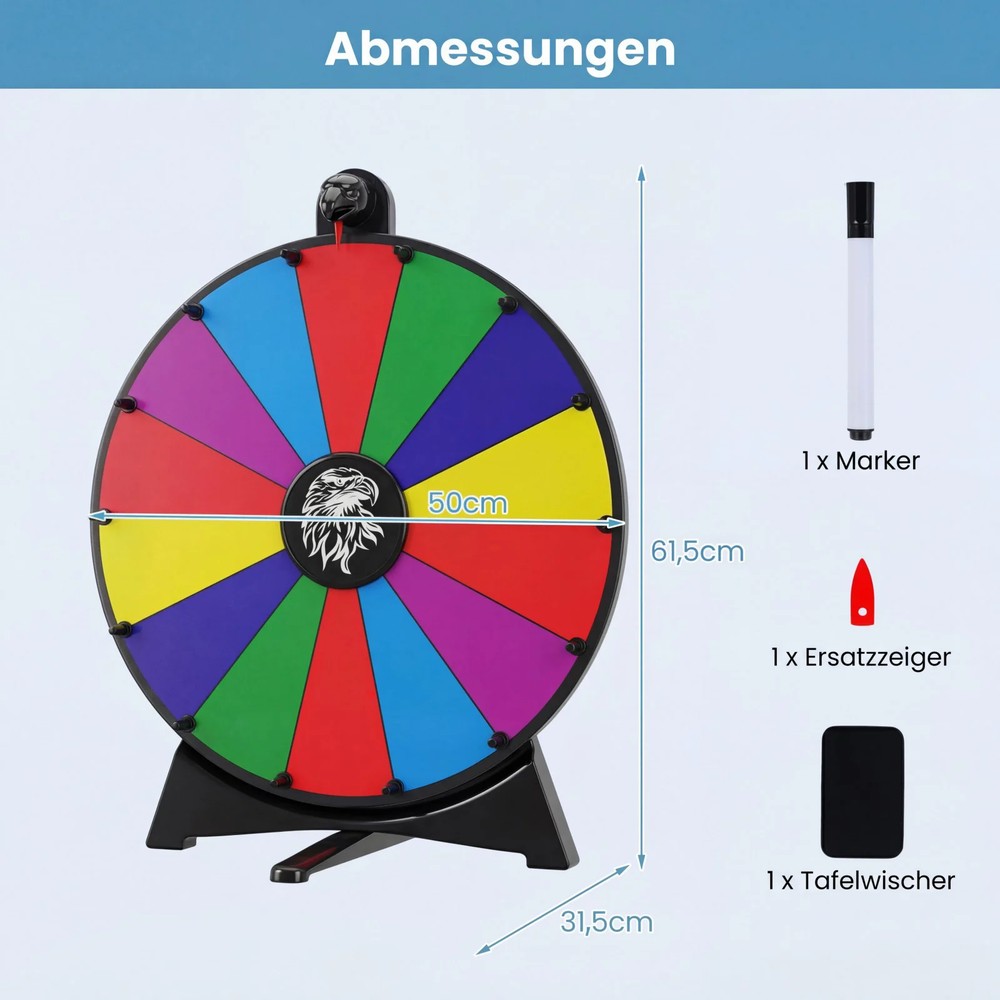 Lykkehjul 50 cm med 14 felt som kan skrives på – Flerfarget / Prishjul / Spinnhjul som kan skrives på