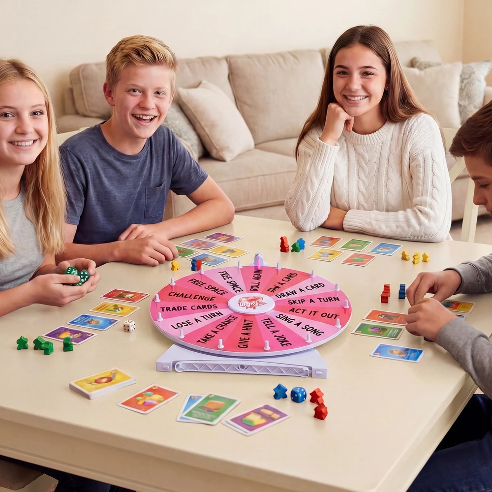 Lykkehjul 50 cm med 14 felt som kan skrives på – Rosa / Prishjul til fest / Spinnhjul som kan skrives på