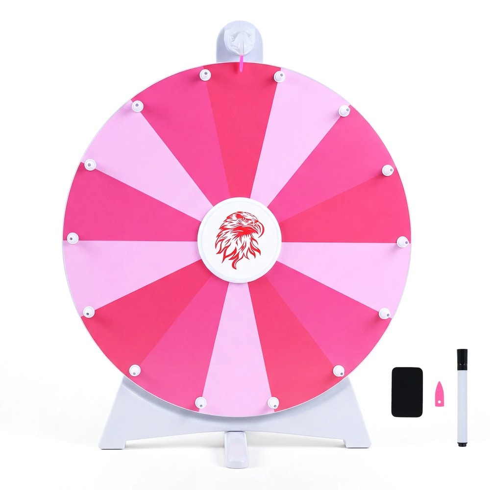 Lykkehjul 50 cm med 14 felt som kan skrives på – Rosa / Prishjul til fest / Spinnhjul som kan skrives på