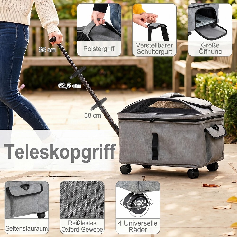 Sammenleggbar transportveske for kjæledyr på hjul med teleskophåndtak / Kattveske / Hundeveske