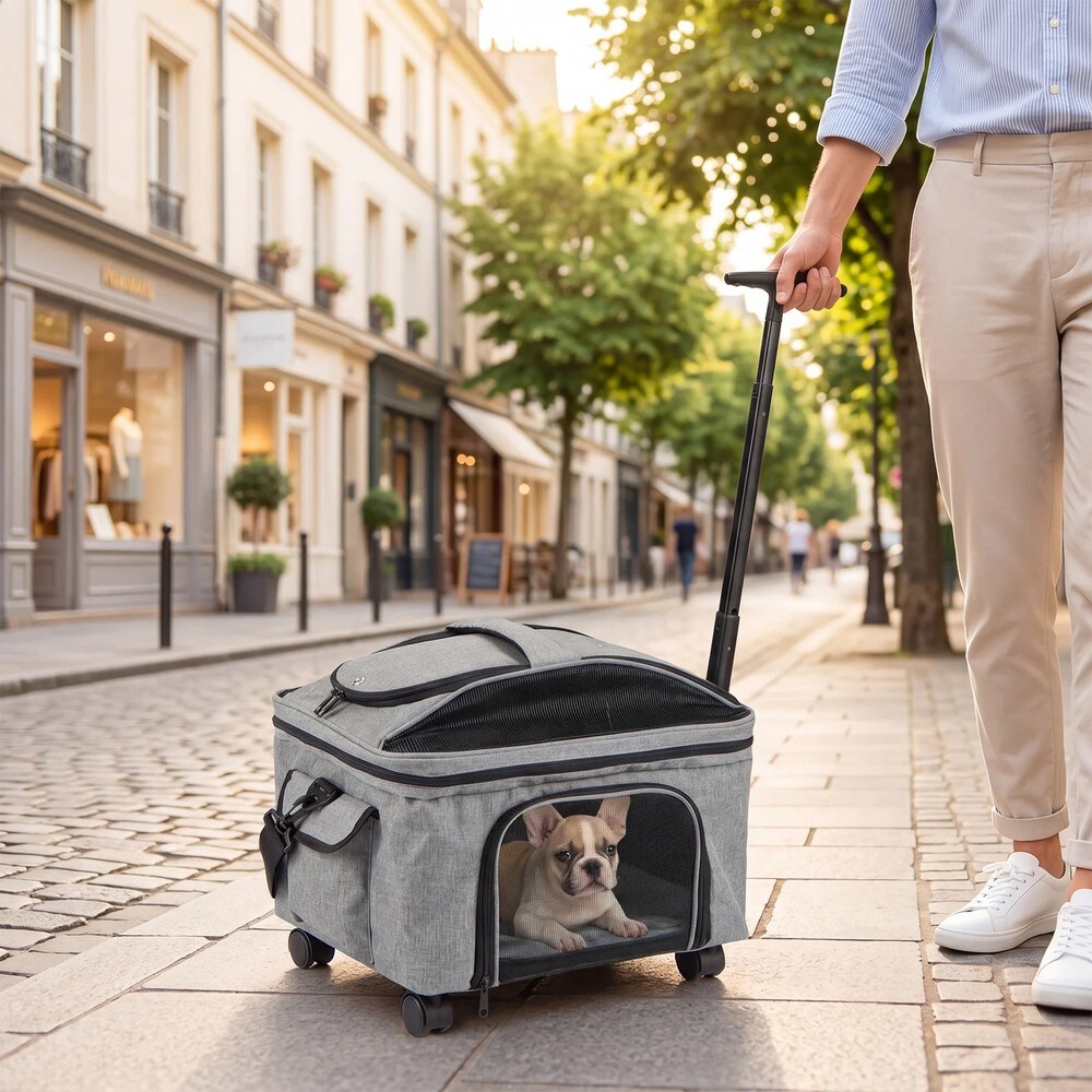 Sammenleggbar transportveske for kjæledyr på hjul med teleskophåndtak / Kattveske / Hundeveske