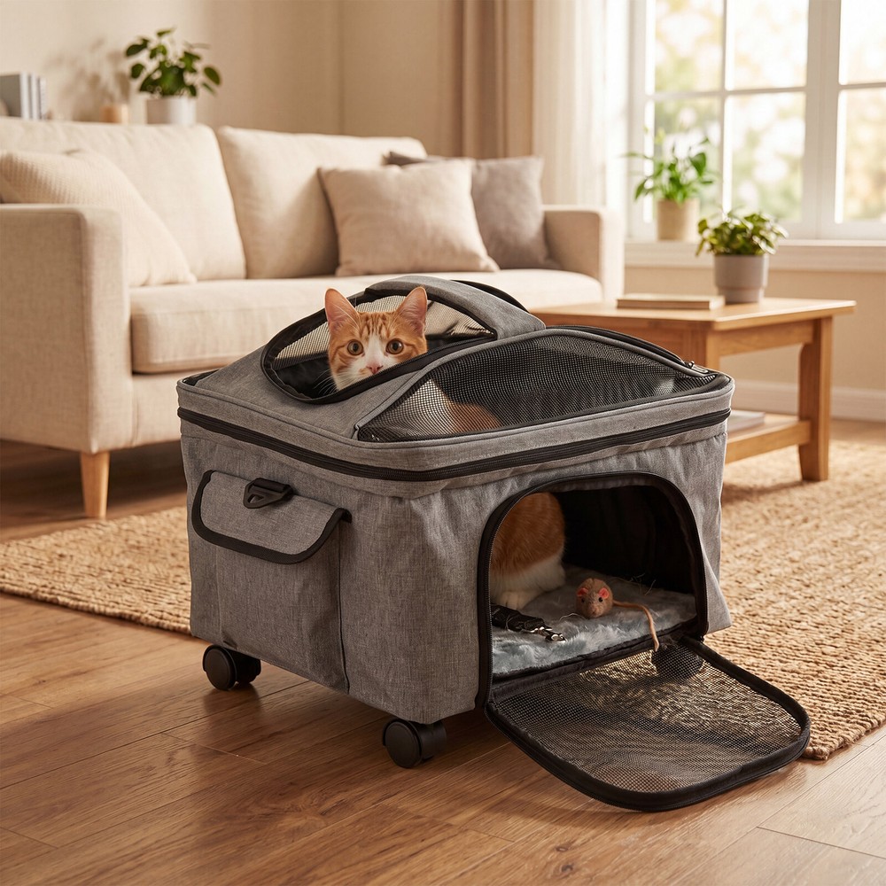Sammenleggbar transportveske for kjæledyr på hjul med teleskophåndtak / Kattveske / Hundeveske