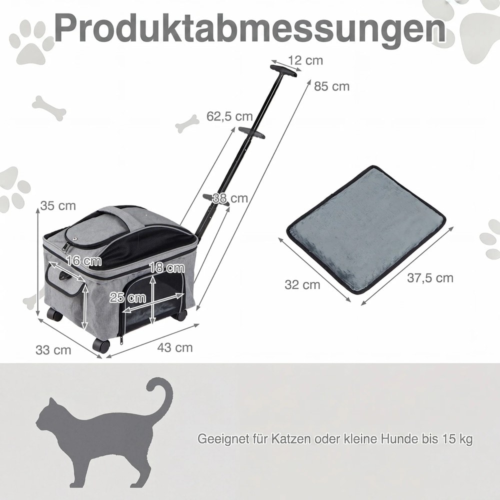 Sammenleggbar transportveske for kjæledyr på hjul med teleskophåndtak / Kattveske / Hundeveske