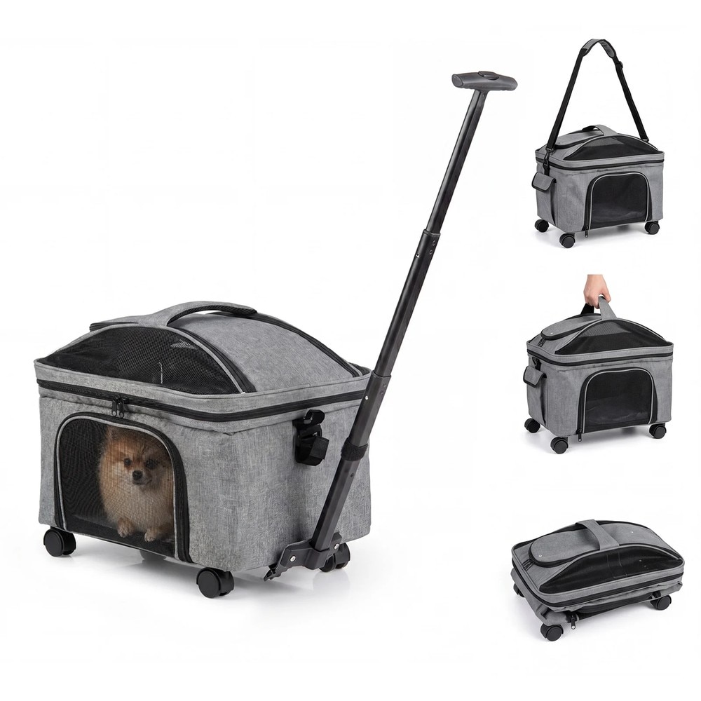 Sammenleggbar transportveske for kjæledyr på hjul med teleskophåndtak / Kattveske / Hundeveske