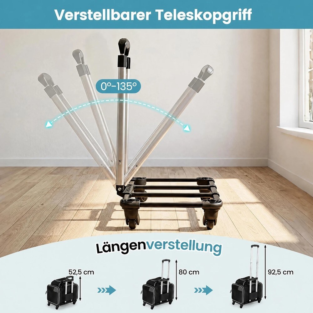 Sammenleggbar transportveske for kjæledyr på hjul – Svart / Kjæledyrstrolley / Bæreveske