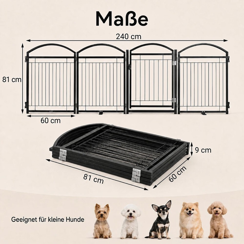 Sammenleggbar hundegjerde 81 cm med 4 paneler og dør – Svart / Kjæledyrgjerde / Valpeinnhegning