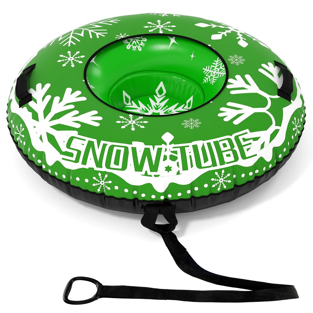 Oppblåsbar snøpulka 107 cm med trekkstropp – Grønn / Snowtube med håndtak / Oppblåsbar snøring
