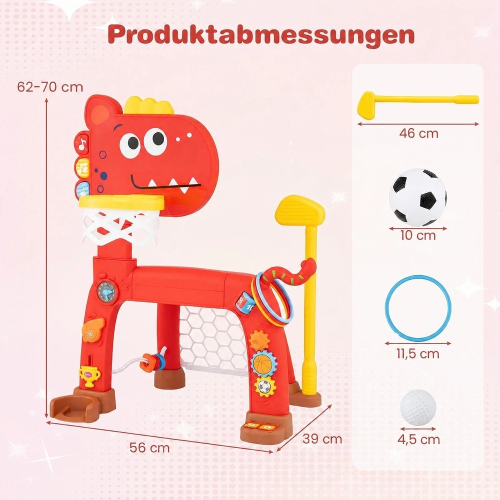 Basketkurv og fotballmål for små barn med dinosaur-motiv – Rød / Lekesenter / Sportsleketøy