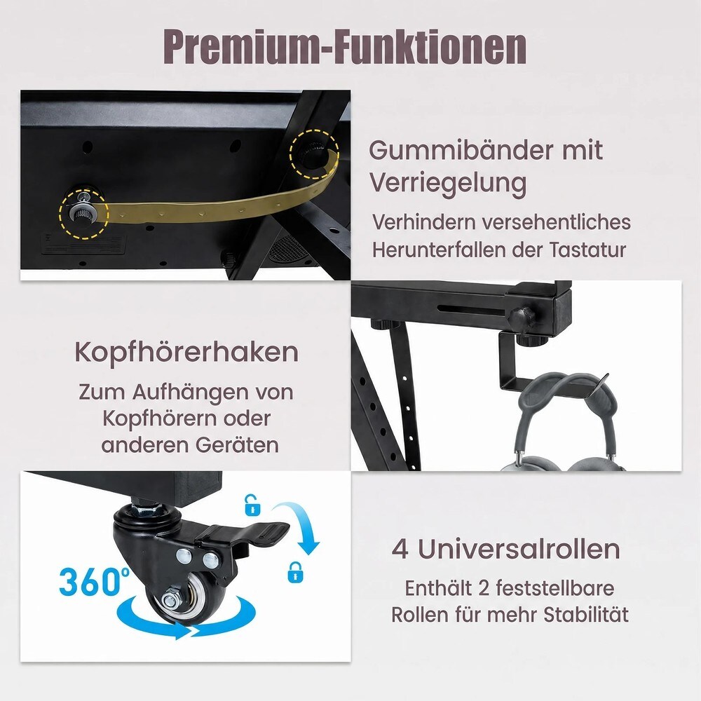 Justerbart keyboardstativ for 49–88 tangenter – Svart / Pianostativ / Klaviaturstativ
