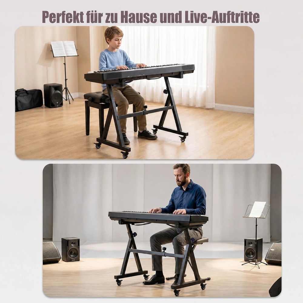 Justerbart keyboardstativ for 49–88 tangenter – Svart / Pianostativ / Klaviaturstativ