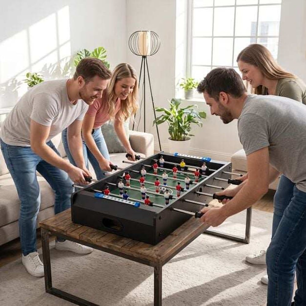 Bordfotball 109 x 36 x 33 cm – Svart / Sammenleggbart fotballbord / Fotballspill med stenger