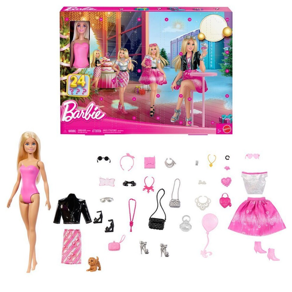 Barbie Fab-adventskalender 2026 / Julekalender med dukke / Lekekalender med klær