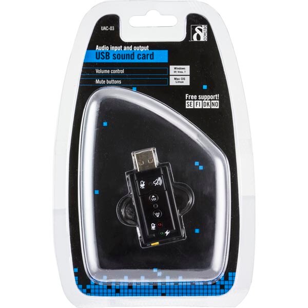 USB-lydkort for tilkobling av hodetelefoner og mikrofon