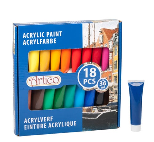 Akrylfarge i tub - 18-pakk