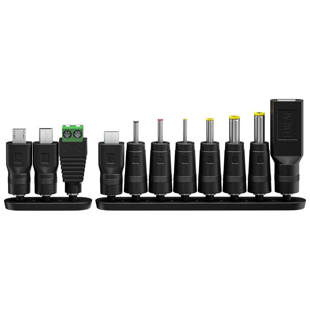 Strømadapter, universal 3–12 V, 12 W, med 11 adaptere