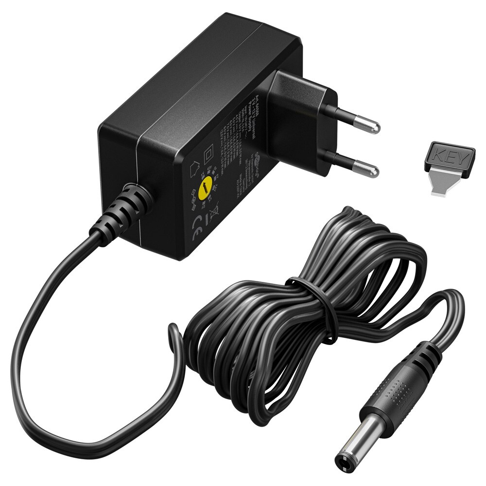 Strømadapter, universal 3–12 V, 12 W, med 11 adaptere