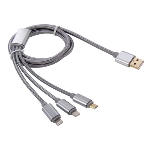 USB-kabel i tøy 3i1 for iPhone/iPad & Micro-USB