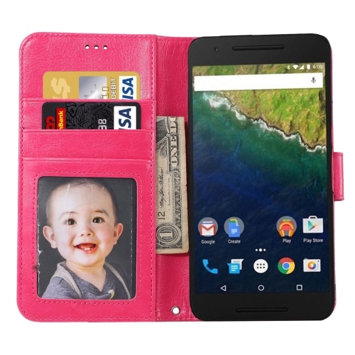 Flipfutteral med magnetfeste / Kortuttak & Reim Google Nexus 6P - Rosa