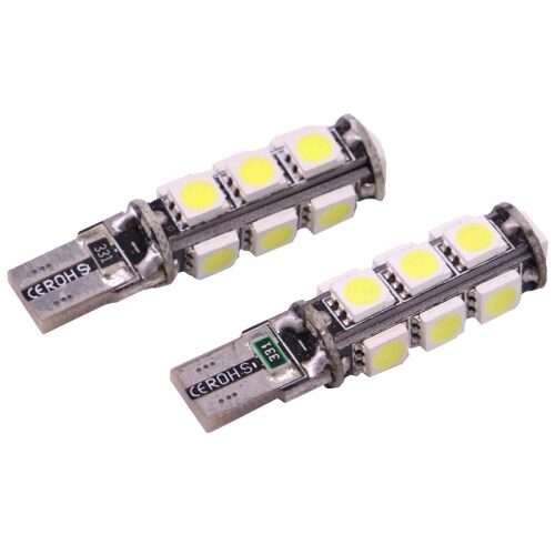 LED diode-lampe T10/W5W 2,5W 13 LED 5050 SMD CANBUS Hvit farge - 2 Pakk