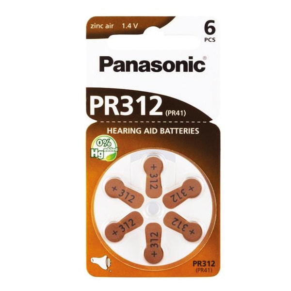 Panasonic Høreapparat-batteri PR312 6-pakk