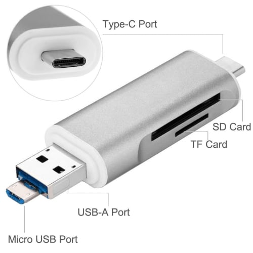SOM Smartphone kortleser 3i1 Type-C & Micro USB & USB 2.0 3 Porters SD / MicroSD