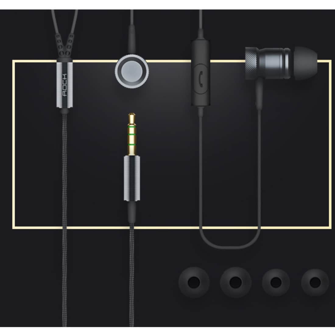 ROCK Mule In-ear Stereo Bass ALU headset med fjernkontroll -  iPhone, iPad, Samsung, Sony