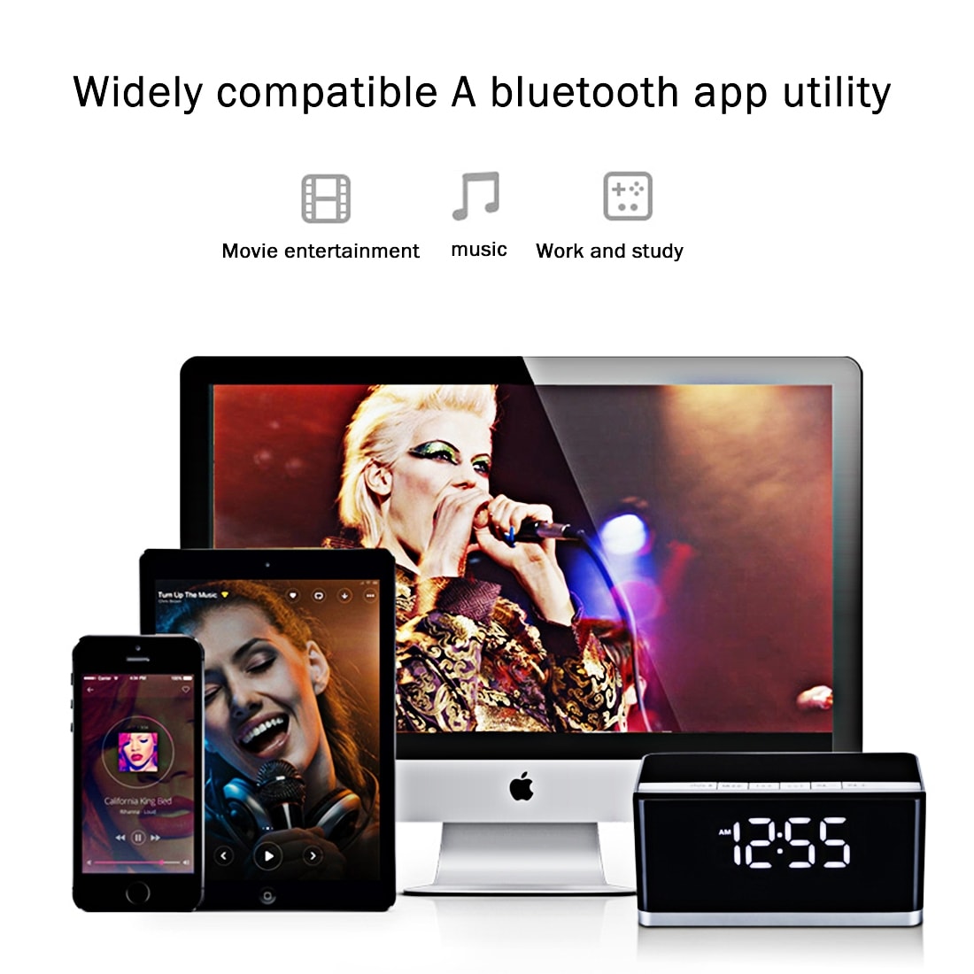 Bluetooth Klokkeradio med høyttaler/Handsfree/Mikrofon