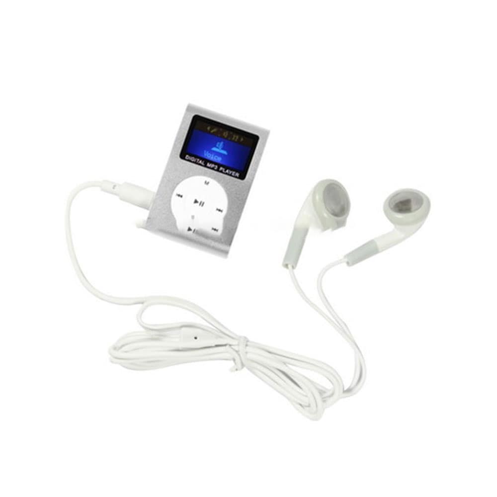 MP3-spiller med LCD-skjerm og MicroSD-leser - kompakt musikkspiller med klips og oppladbart batteri