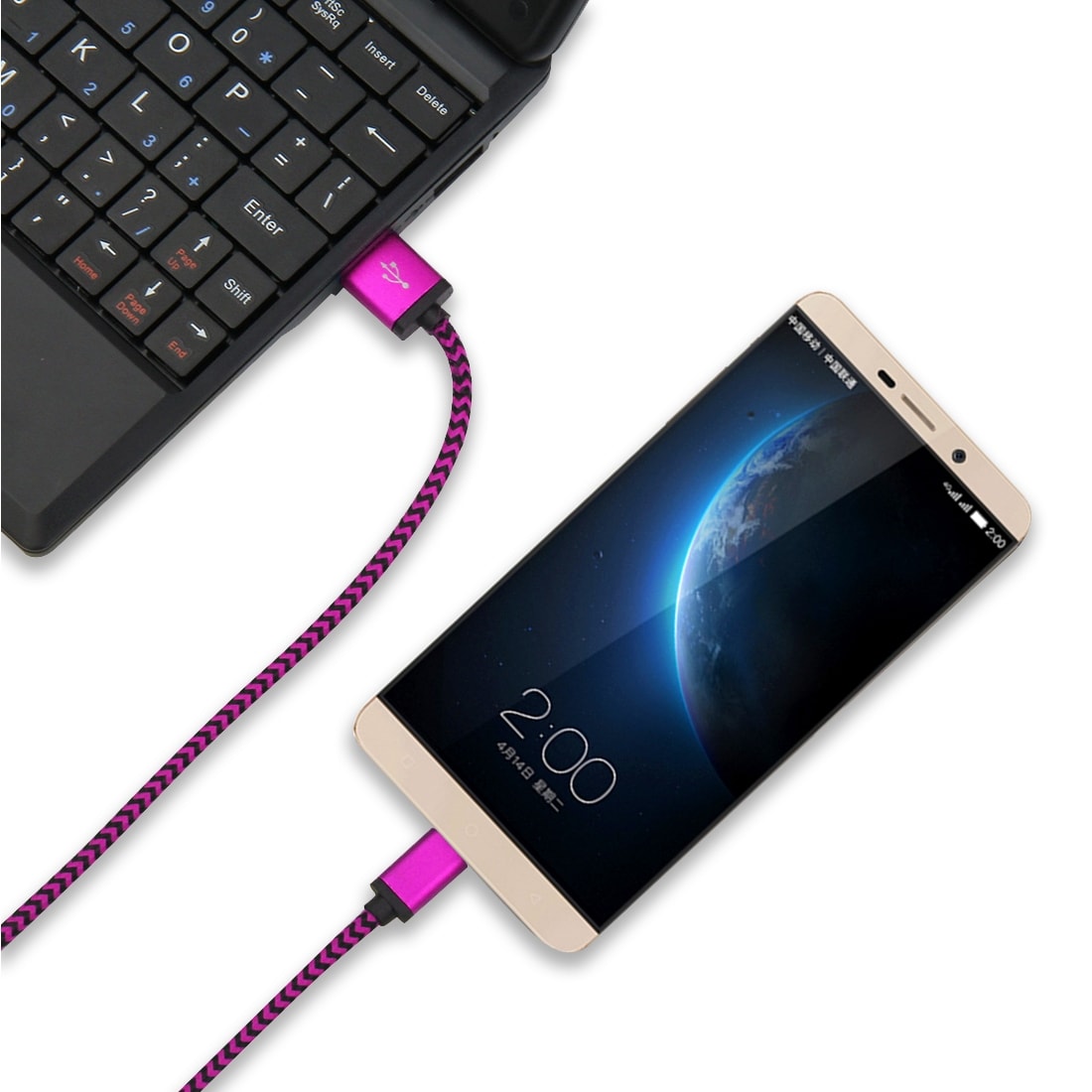 Robust stoffkledd Usbkabel Usbkabel USB typ C med metallhode - Storpakk 5stk i ulike farger
