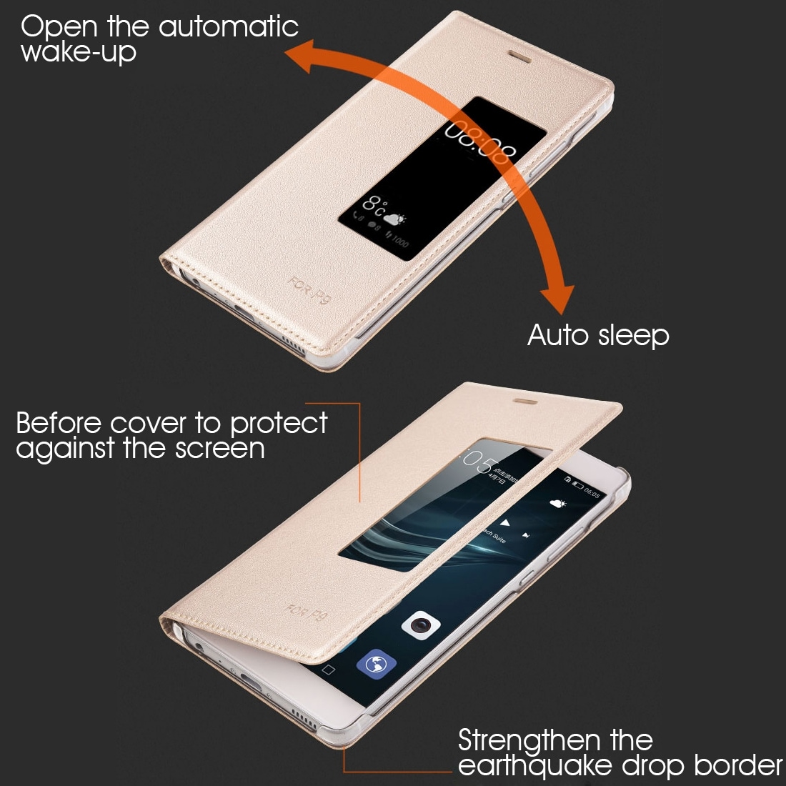 Futteral til Huawei P9 med Display vindu - Svart