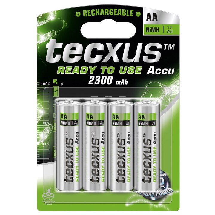Tecxus AA Oppladbart Tecxus AA Uppladdningsbart Batteri - 2300 mAh - 4-pack