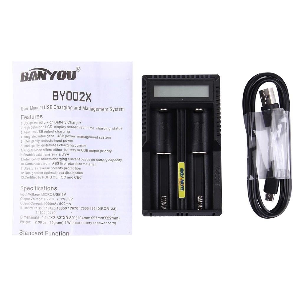USB Smart Batterilader  18650 / 18490 / 18350 / 17670 / 17500 / 16340 / 14500 / 10440 batteri - Lcd display
