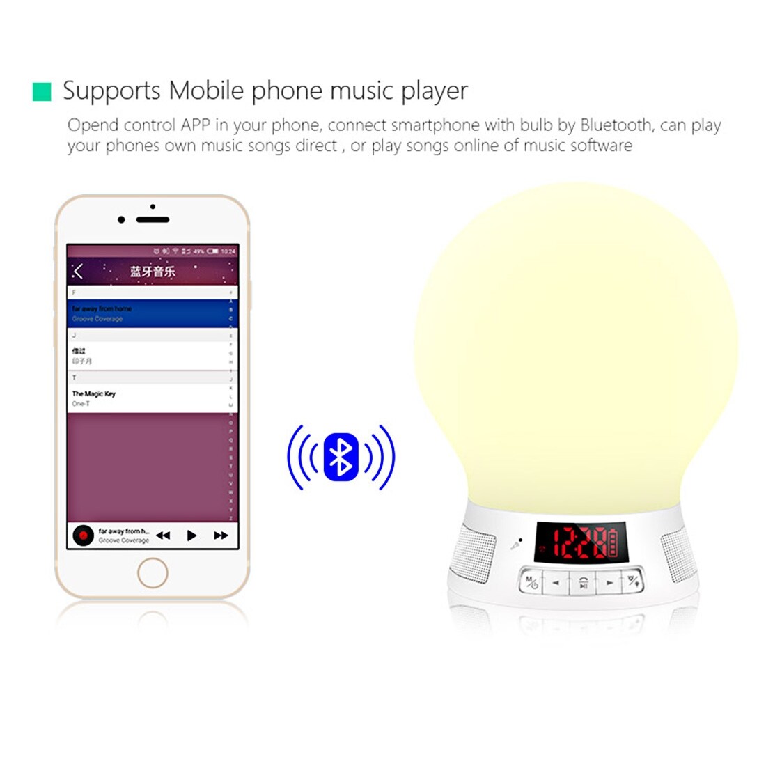 Bluetooth styrt vekkerklokke med lampa & Fm-radio