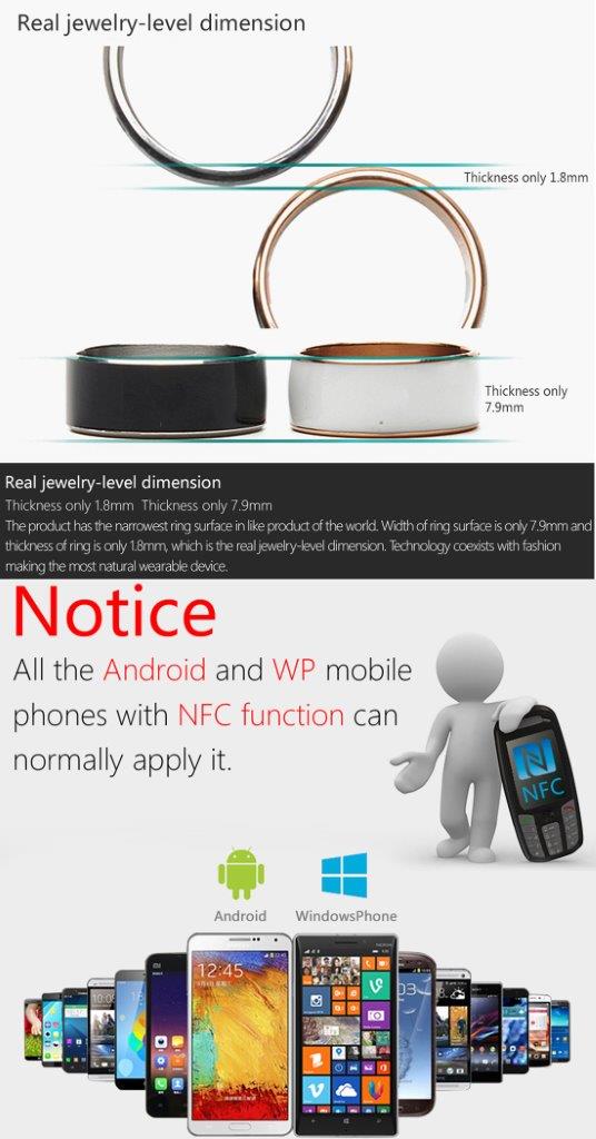 Jakcom R3F NFC smart ring - Helsesjekk - Telefonsamtale - Deling - Damestørrelse 54