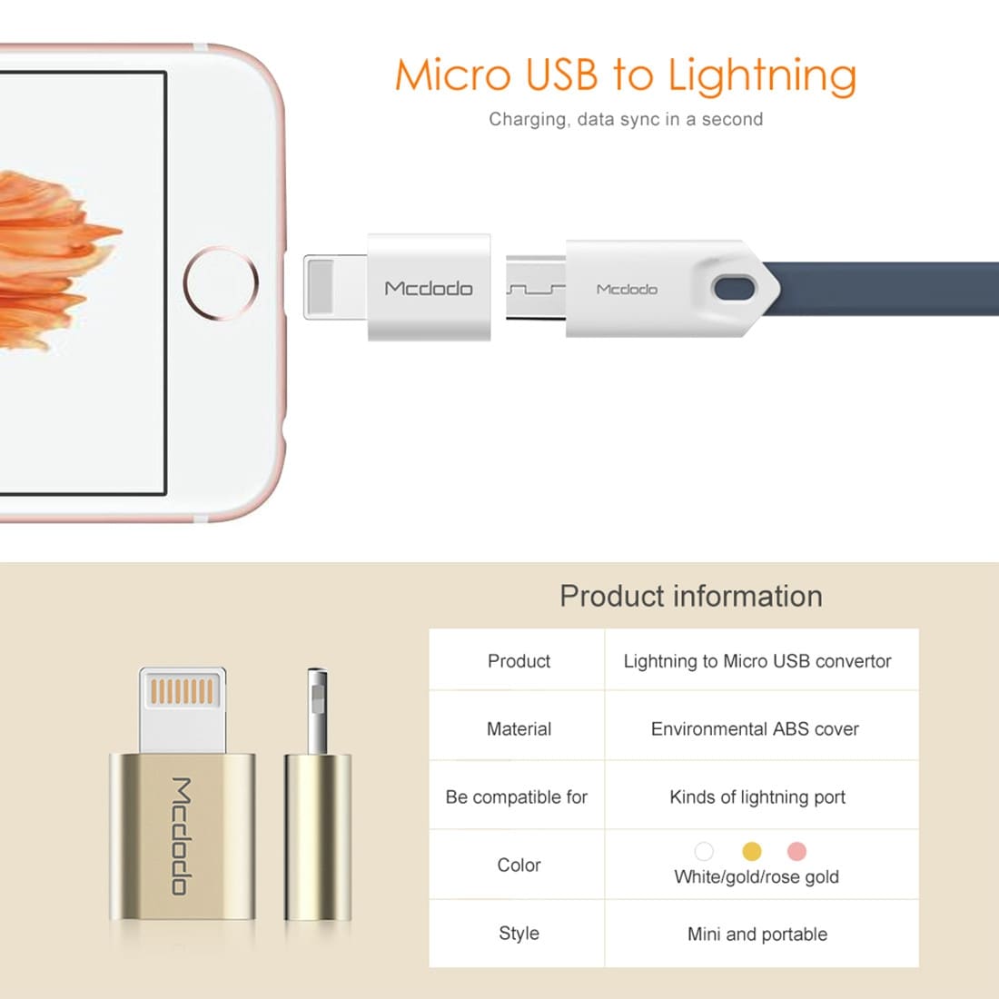 Adapter Micro-usb til iPhone ladeuttak