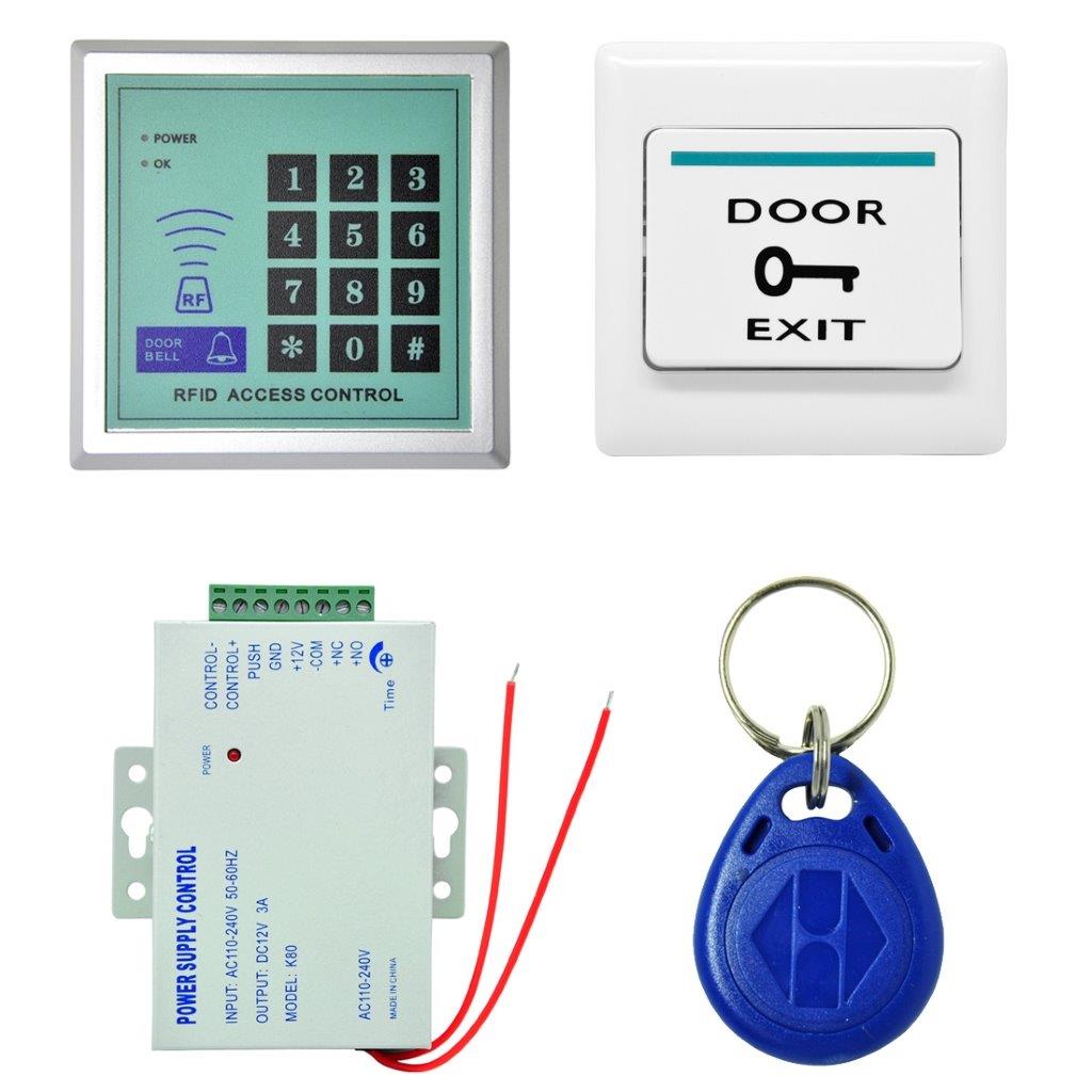 RFID-leser + Dørlås magnetisk + 10 brikker + Strømadapter + Åpne knapp + skruer