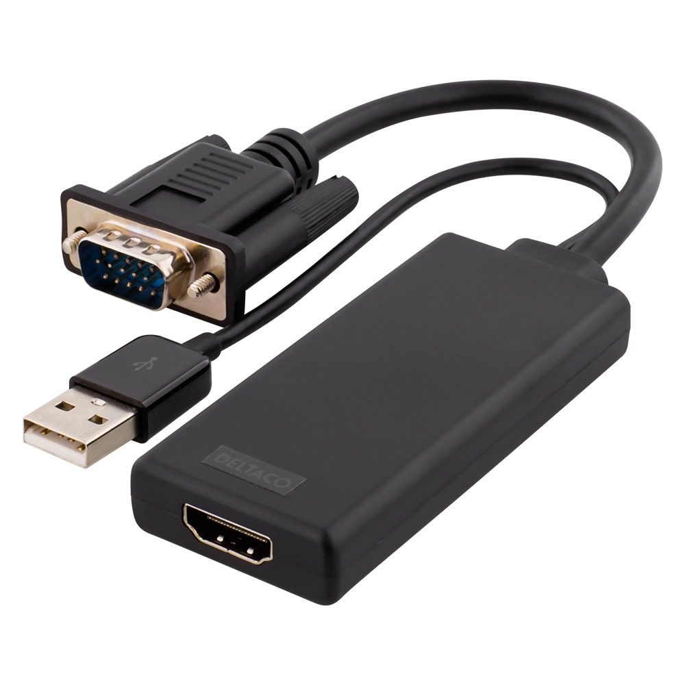 VGA til HDMI adapter - lyd via USB, 1080p