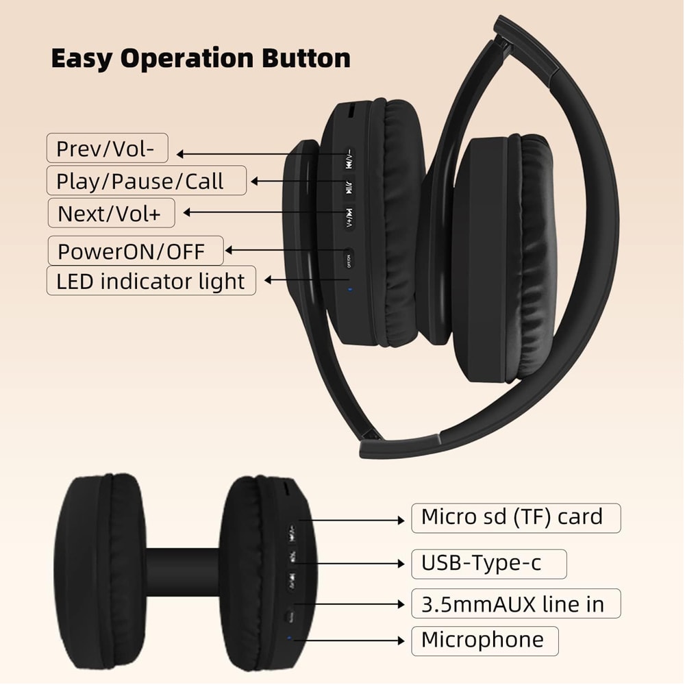 Kraftfulle bluetooth stereoheadset - Svart sammenfoldbart