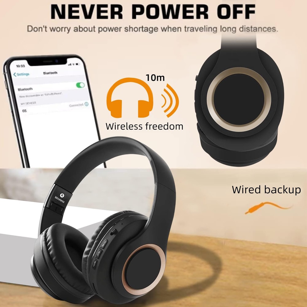 Kraftfulle bluetooth stereoheadset - Svart sammenfoldbart