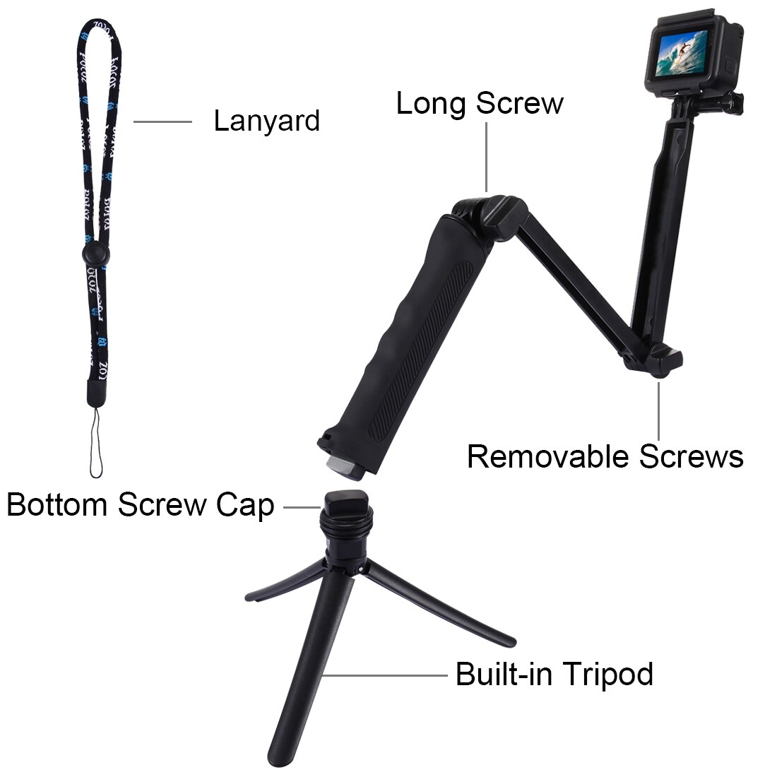 3-veis selfiepinne og stativ for GoPro HERO