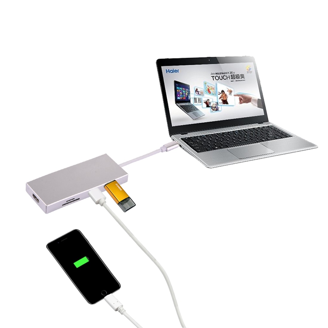 Adapter USB 3.1 Type-C til HDMI & 3 x USB 3.0 & SD/Micro SD kortleser