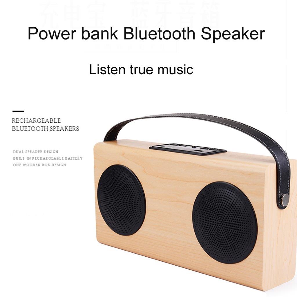 Portabel Tre Bluetooth høyttaler AUX Line In & FM & USB Power Bank