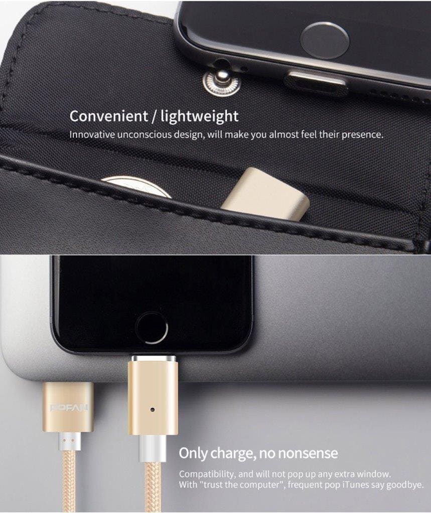 Smart Magnetisk usb-ladekabel med LED - Micro usb / iPhone / Usb Type C, 1m