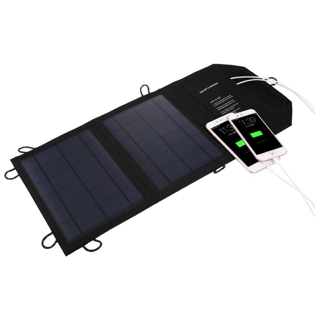 Solcellelader med 2 usb porter til iPhone, iPad, Samsung, Sony
