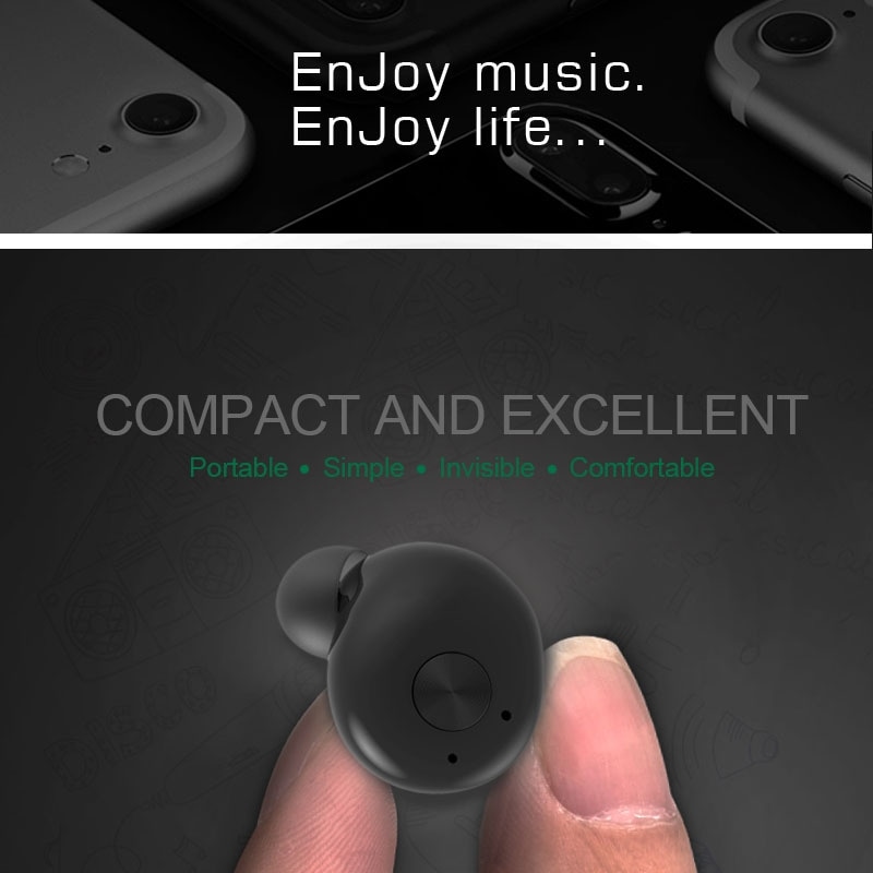 Bluetooth Stereo Earphones Mini In-Ear med ladevugge